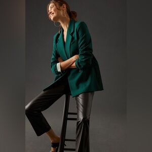 Anthropologie Maeve Oversized Blazer Womens 2 Dark Green Double Breasted